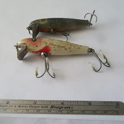 Fishing Lure 2 Pfluger 3¼  Vintage Wood  Pal-o-mine White Glitter And Blue Scale • $9.99