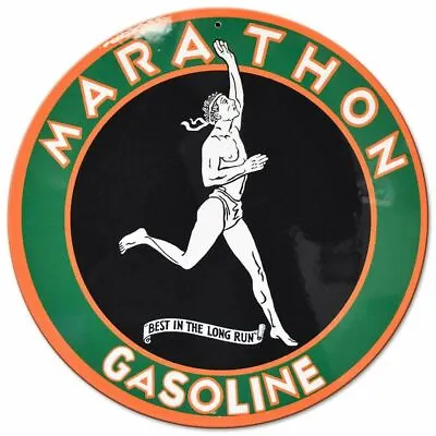 Marathon Gasoline Green 14  Round Heavy Duty Usa Made Metal Gas Advertising Sign • $72