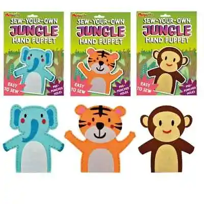 Childrens Make Your Own Jungle Animal Felt Hand Puppet Sewing Kit Arts And Craft • £3.89