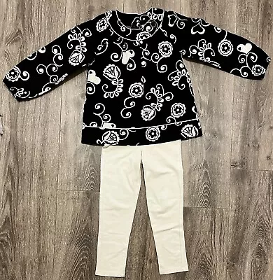 Girls Maggie & Zoe 2 Piece Set Black/White Tunic & White Leggings Outfit Size 4T • $15.99