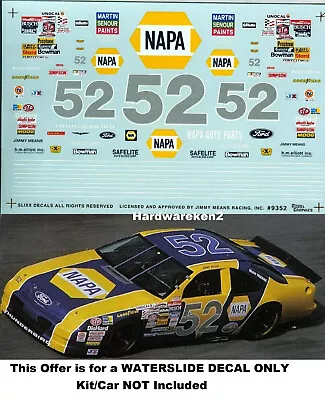 Nascar Decal #52 Napa 1993 Ford Thunderbird Jimmy Means Slixx 1/24 • $16