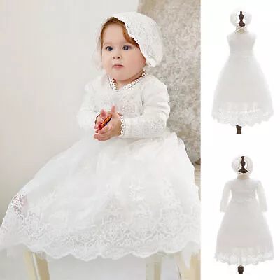 £22.09 • Buy Baby Girls Christening Dress Bonnet Embroidery Lace Baptism Gown Flower Girl NEW