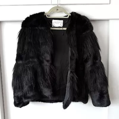 Gently Worn ZARA Woman Black Faux Fur Jacket Coat Women's Size Small • $39