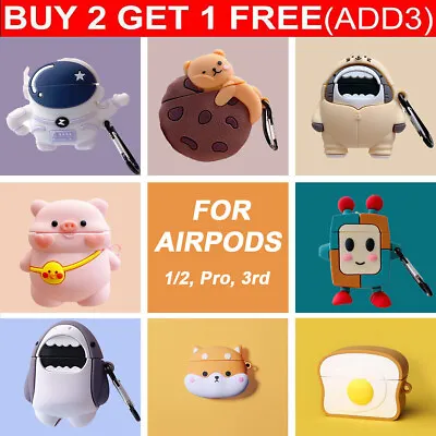 $4.65 • Buy Airpods 1 2 3 Pro 3rd Earphone Shockproof Silicon Case Cartoon Cover Keychain Au
