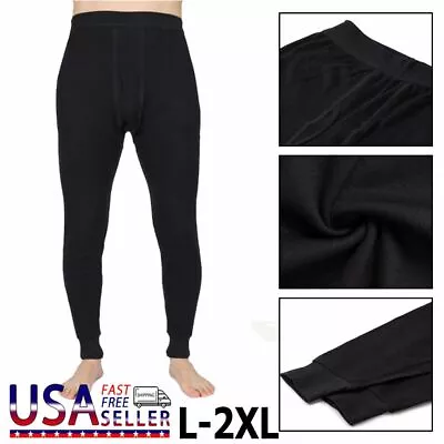 Men Winter Fleece Lined Elastic Thermal Black Long Johns Legging Underwear Pants • $12.08