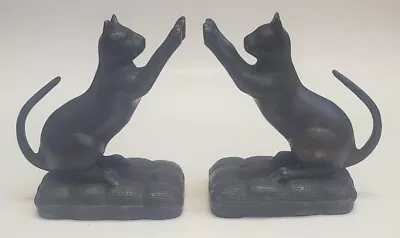 Antique Weighted Bronze Cat Bookends Stretching Kitty On Pillows 5 Inch • $150