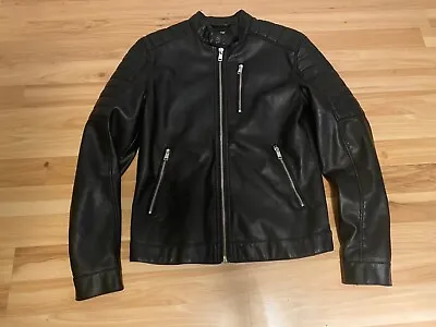 H&M Black Leather Biker Jacket Womens Size Small Bomber Style Great Shape • $50