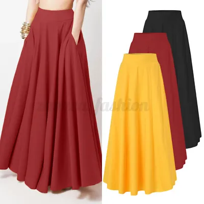 ZANZEA Women Plus Size High Waist Skirt Full Length Side Pockets Long Maxi Dress • $25.29