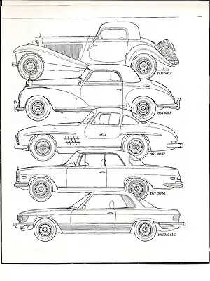 MERCEDES BENZ - Car Recognition Drawings Silhouettes 1935-1981 Coupe Models • $2.50