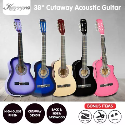 $62 • Buy  38in KARRERA ACOUSTIC GUITAR WITH PICK GUARD BAG SHOULDER STRAP