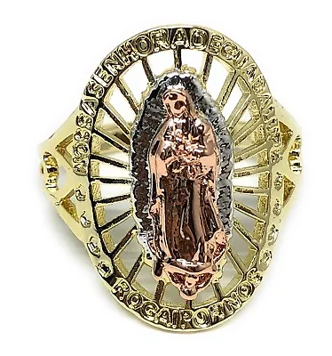 Gold Plated Tri-Color Virgin Mary Ring Virgen De Guadalupe Anillo Tres Col • $14.99