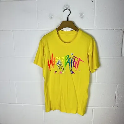 Vintage Shirt Mens Medium Yellow Wet Paint Single Stitch Art 90s Painter Retro • £6.97