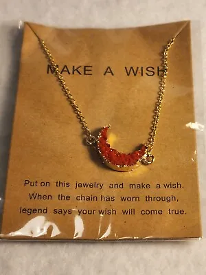 Make A Wish Necklace W/Red Moon Pendant - Gold Tone - New • $7.25