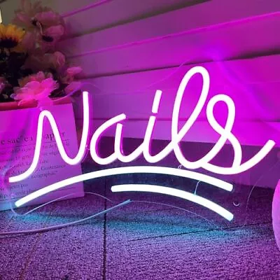  Nails Neon Sign Pink LED Neon Light Signs For Beauty Nails (Pink&Ice Blue) • $40.27