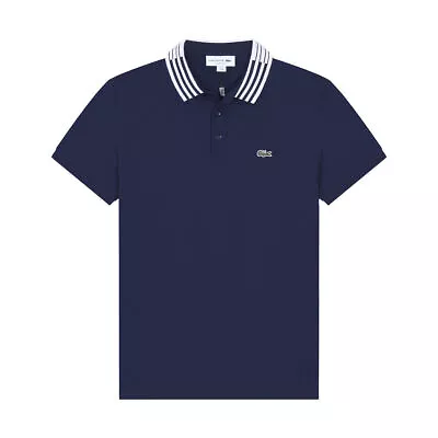 New Lacoste Men's Short Sleeve Mesh Regular Stripe Collar Polo Shirt 2023 • £28.59