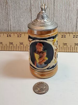 Vtg Decorative Ceramic Mini.German BEER STEIN W/ Pewter Lid 4 1/4  Tall • $17.50