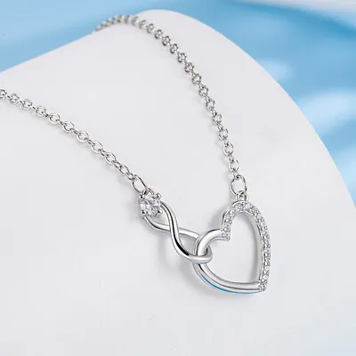 925 Siver Heart Necklace Cubic Zirconia Birthday Gift For Mum Daughter Sister UK • £8.99