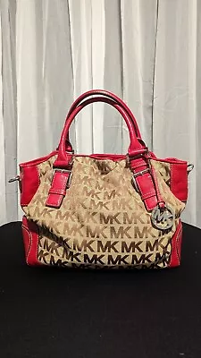 VINTAGE MICHAEL KORS Beige/Red Canvas Brookville Tote Handbag(OBO) • $110