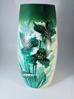 Massive Bristol Glass Vase With Hand Decorated And Enamelled Flowers - 30cm  • £25