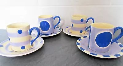 Set Of 4 X Whittard Of Chelsea Blue Striped/spot Espresso Cups And Saucers • £12.99