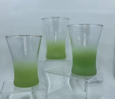 Vintage Frosted Set Of 3 Blendo Glasses Cocktail Juice 6 Oz In Lime Green • $11