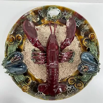 Antique  Palissy Majolica Portuguese Lobster Plate Wall Plaque 33cm 13 Inches • £295