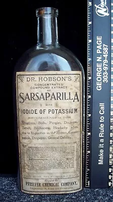 Labeled Patent Medicine Bottle Dr. Hobson’s Compound Extract Of Sarsaparilla • $20.50