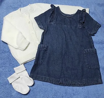 MATALAN Baby Girls Denim Dress 3-6 Months • £2.99