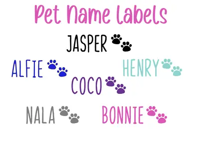 Personalised Dog Cat Pet Name Vinyl Bowl Label Paw Decal Stickers  • £2.35