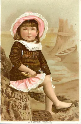 1890s Original Victorian Trade Card. Mellin's Food. Little Girl At The Beach • $5.99