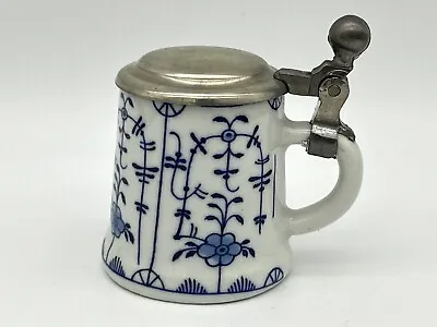 Vintage Miniature Porcelain Blue Onion Beer Stein Approximately 2.5” Tall • $19.95