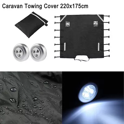 Universal Caravan Front Towing Cover Protector + 2 LED Light Guard Shield Black • $37.88