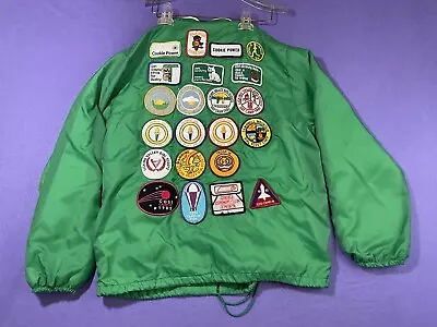 Vintage Girl Scouts Patches Jacket Womens L Green Zipper  Windbreaker Hoodie • $34.99