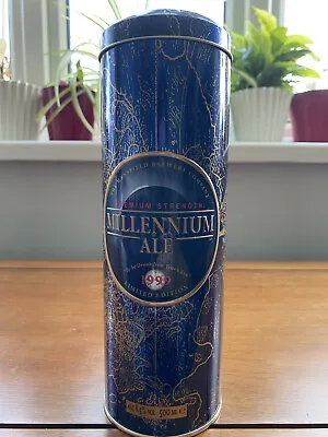 £44 • Buy MANSFIELD BREWERY COMPANY MILLENNIUM ALE In TALL CYLINDER SHAPED TIN BLUE&GOLD