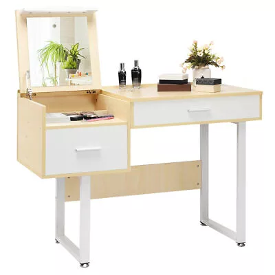 2 In 1 Vanity Table With Flip Top Square Mirror Makeup Dresser And Writing Table • $149.99