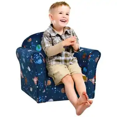 HOMCOM Children Kids Sofa Armchair Planets Chair Bedroom Playroom 3-6 Yrs Blue • £55.95