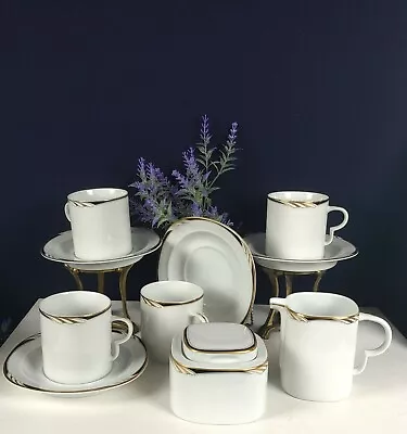 Omega White Black Dinnerware Lot Of 10 - Black Edge White Gold Design • $67.40