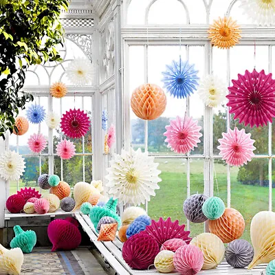PARTY HONEYCOMB BALL FAN LANTERN HANGING Birthday Easter Home Wedding Decoration • £7.50