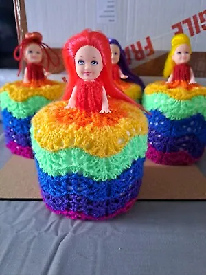 £6 • Buy Retro Toilet Roll Cover Doll Hand Knitted #225 Rainbow 🌈 