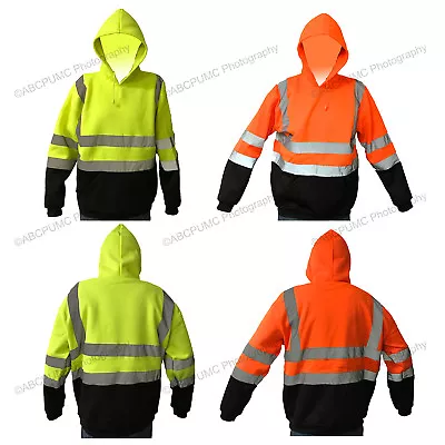 High Visibility Hooded Sweatshirts ANSI Class 3 Safety Fleece Pullover Workwear • $19.56