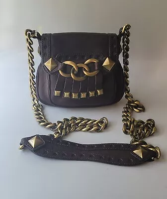 Michael Kors Collection Brown Leather Crossbody Shoulder Bag Chain Studs Fringe • $219.99