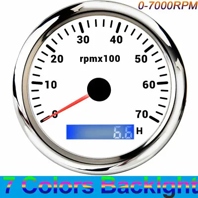 85mm White Marine Tachometer 0-7000 RPM Tacho Gauge With LCD Digital Hour Meter  • $31.75