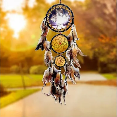 Wolf Pattern Dream Catcher Native American Indian Brown Dreamcatcher Gift • £8.48