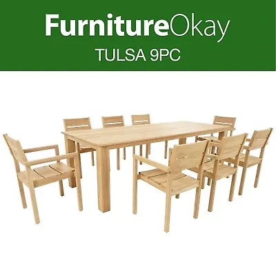 $2849 • Buy FurnitureOkay® Tulsa 9pc Teak Outdoor Dining Setting Patio Furniture Set