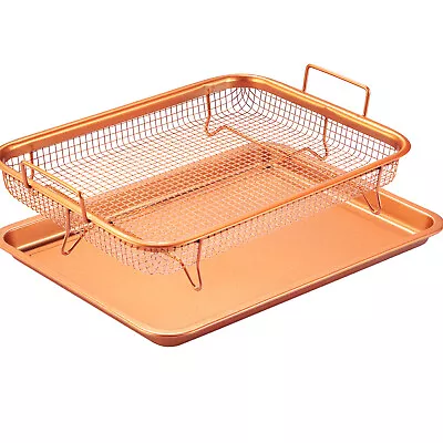 Copper Crisper Tray Non-Stick Baking Pan & Elevated Mesh Crisping Grill Basket • $29.53