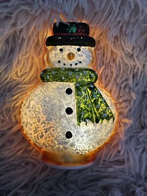 Vintage (?) Lighted Christmas Snowman Timer Glass Table Light  Holiday Decor • $37.50