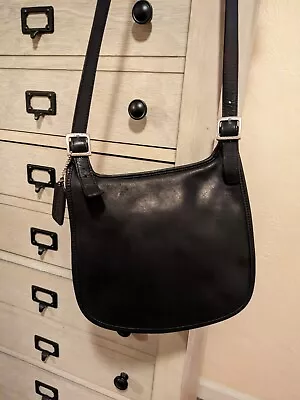 Coach Vintage 9135 Hippie Slim Flap Leather Saddlebag Purse Shoulder Bag Black • $47