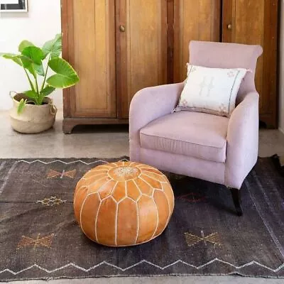 Retro Pouffe Boho Handmade Brown Round New Unstuffed Sale Vintage Footstool • $110.66