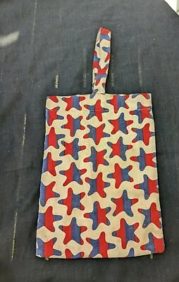 Vtg Clothes Pin Bag Cloth Red Blue Stars Off White Background Hanging Handmade • $15