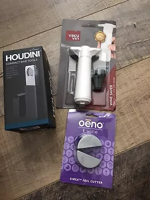 $25 • Buy Bar Tools Lot: Houdini, Oēno, & Vacu Vin. Cocktails Maker Wine Saver Gift